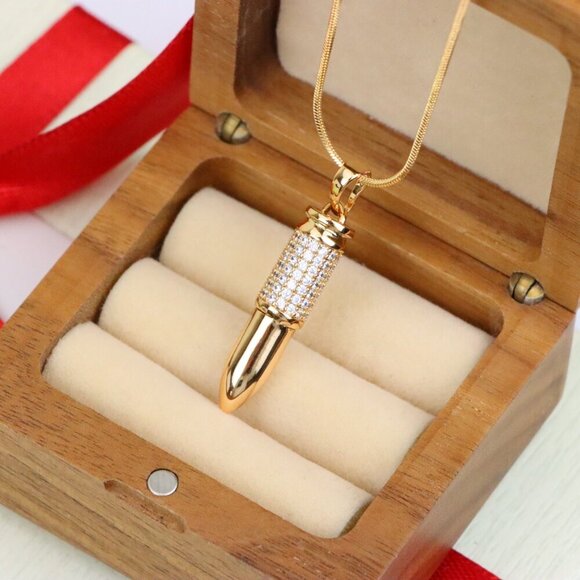 "Bullet Shaped Rose Gold Pendant with Sparkling Cubic Zirconia, XPPT1475 - Picture 9 of 13